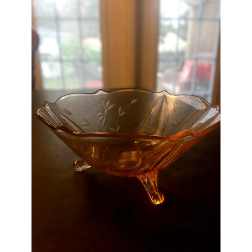 Pink Depression Glass With Floral Etching Footed Lancaster Elegant Glass1920s